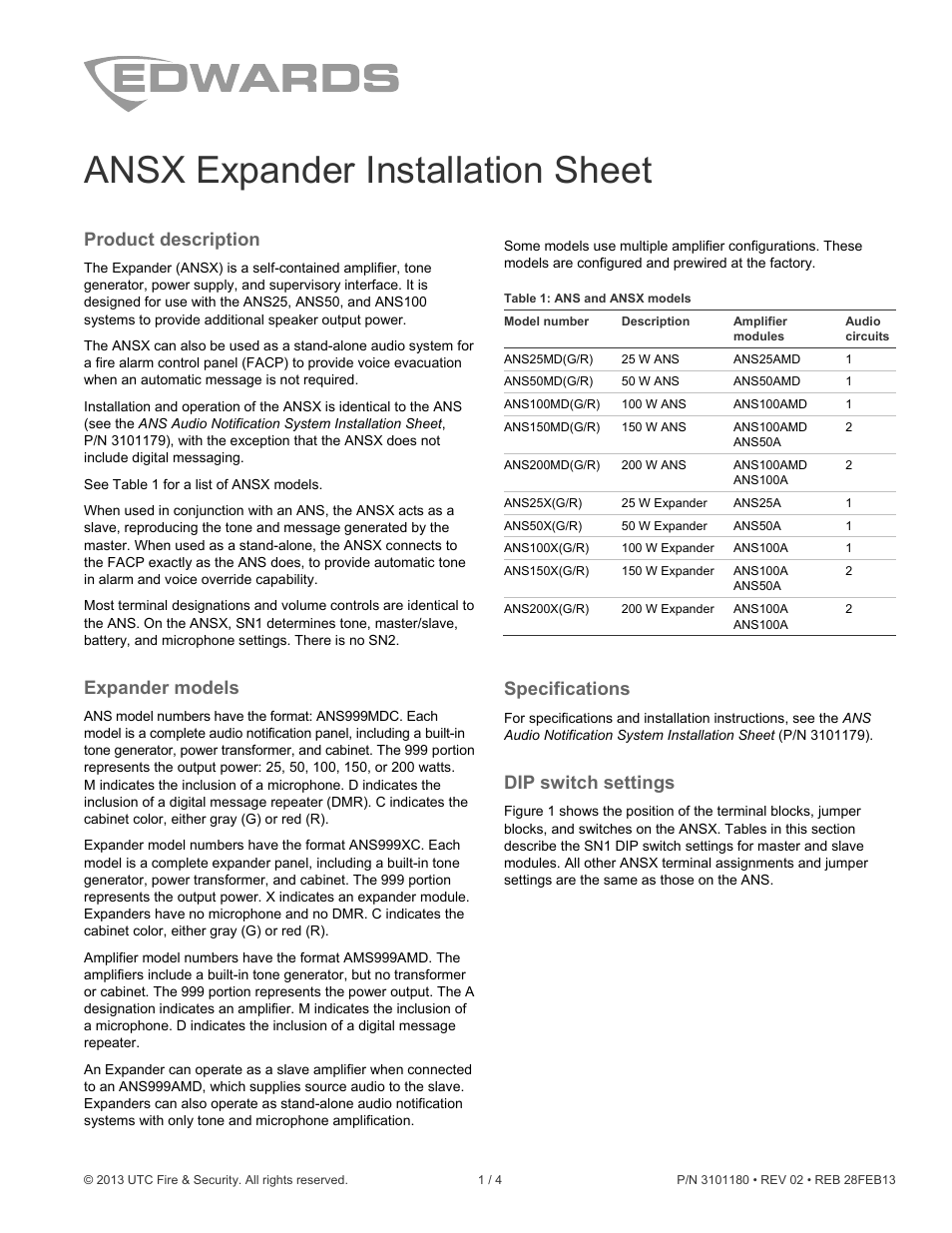 Edwards Signaling ANSX Expander User Manual | 4 pages