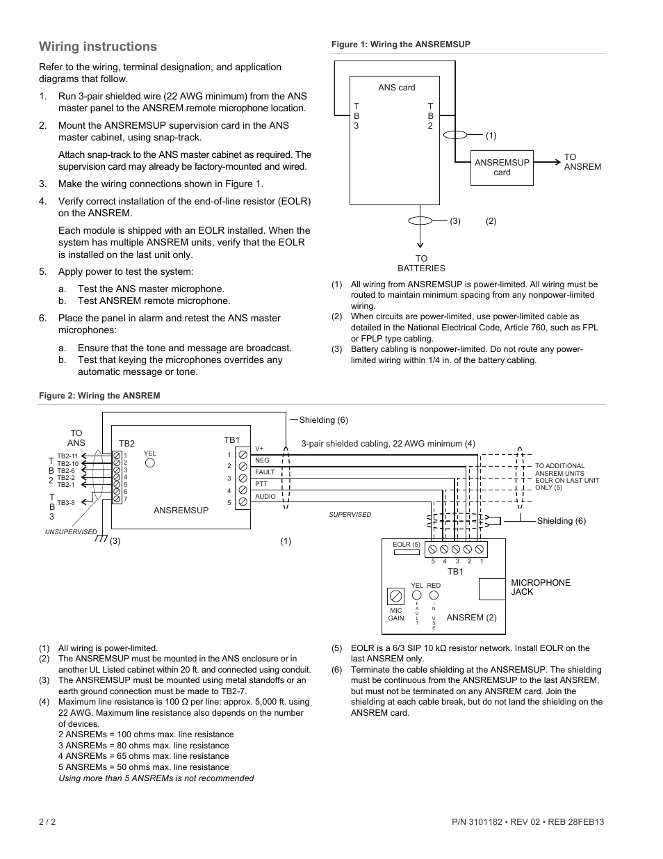 Wiring instructions | Edwards Signaling ANSREM Remote Microphone User Manual | Page 2 / 2