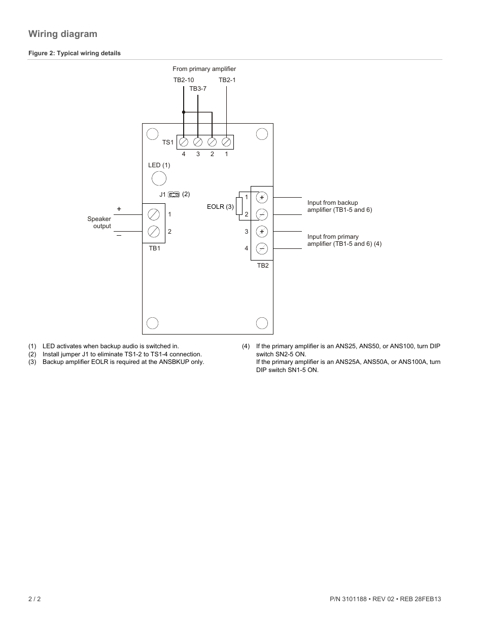 Wiring diagram | Edwards Signaling ANSBKUP Backup Amplifier Switcher User Manual | Page 2 / 2