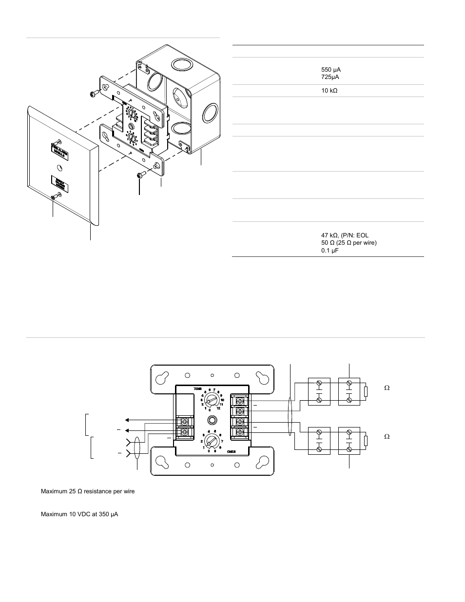 Wiring, Specifications | Edwards Signaling E-IDCWS User Manual | Page 2 / 2