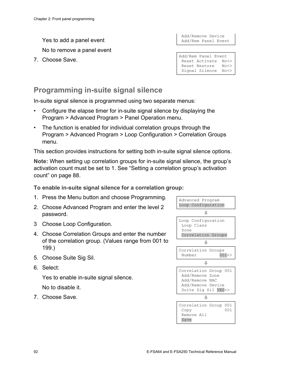 Programming in-suite signal silence | Edwards Signaling eFSA250 User Manual | Page 104 / 288
