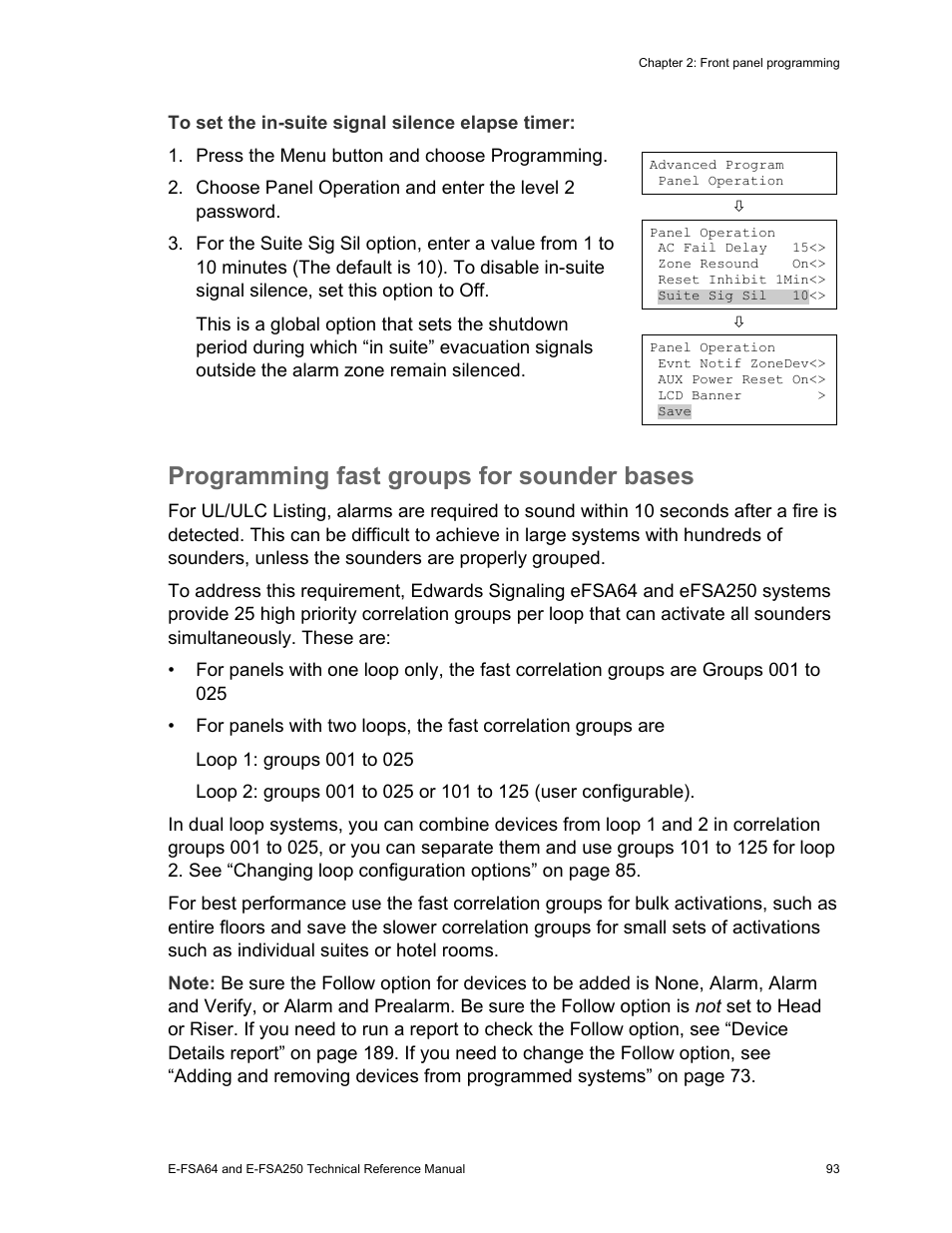 Programming fast groups for sounder bases | Edwards Signaling eFSA250 User Manual | Page 105 / 288