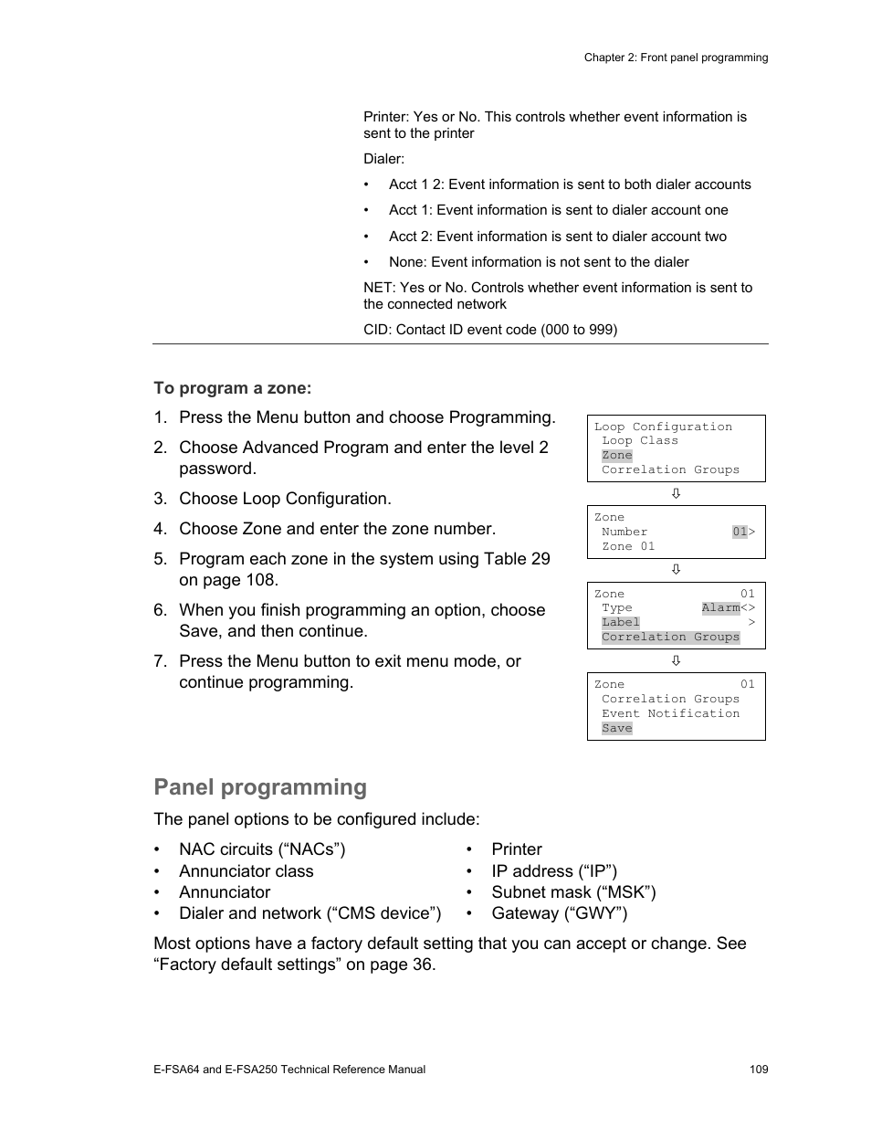 Panel programming | Edwards Signaling eFSA250 User Manual | Page 121 / 288
