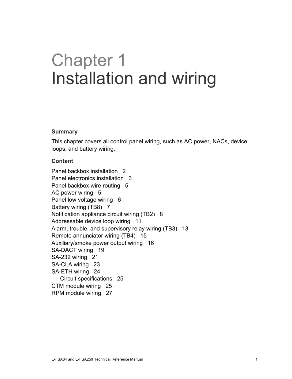 Chapter 1 installation and wiring | Edwards Signaling eFSA250 User Manual | Page 13 / 288