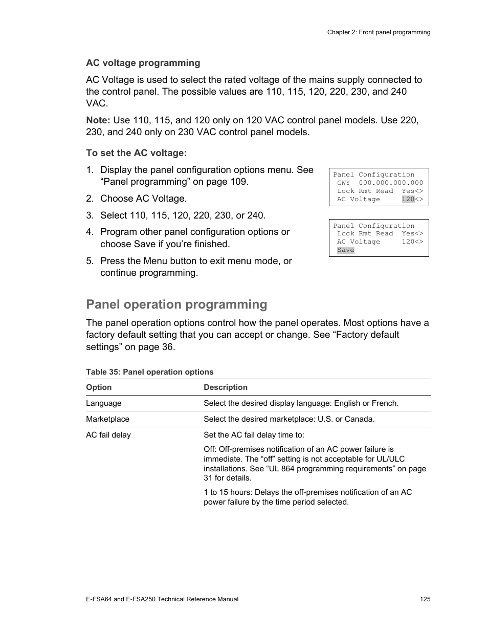 Panel operation programming | Edwards Signaling eFSA250 User Manual | Page 137 / 288