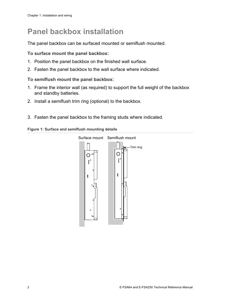 Panel backbox installation | Edwards Signaling eFSA250 User Manual | Page 14 / 288