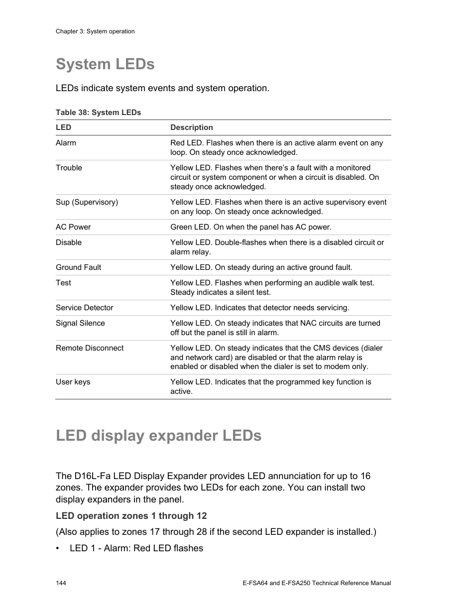 System leds, Led display expander leds | Edwards Signaling eFSA250 User Manual | Page 156 / 288