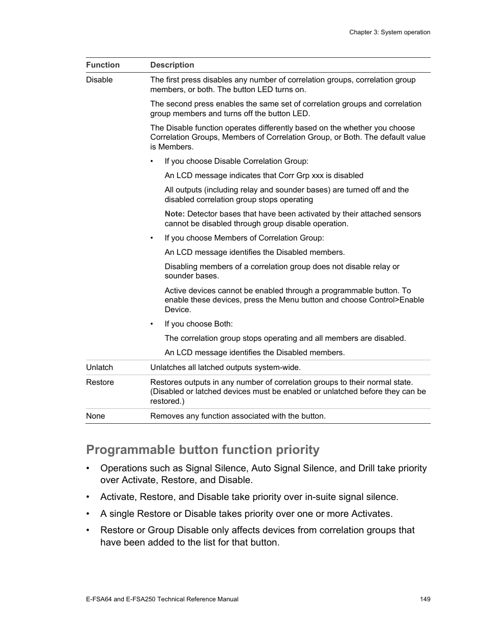 Programmable button function priority | Edwards Signaling eFSA250 User Manual | Page 161 / 288