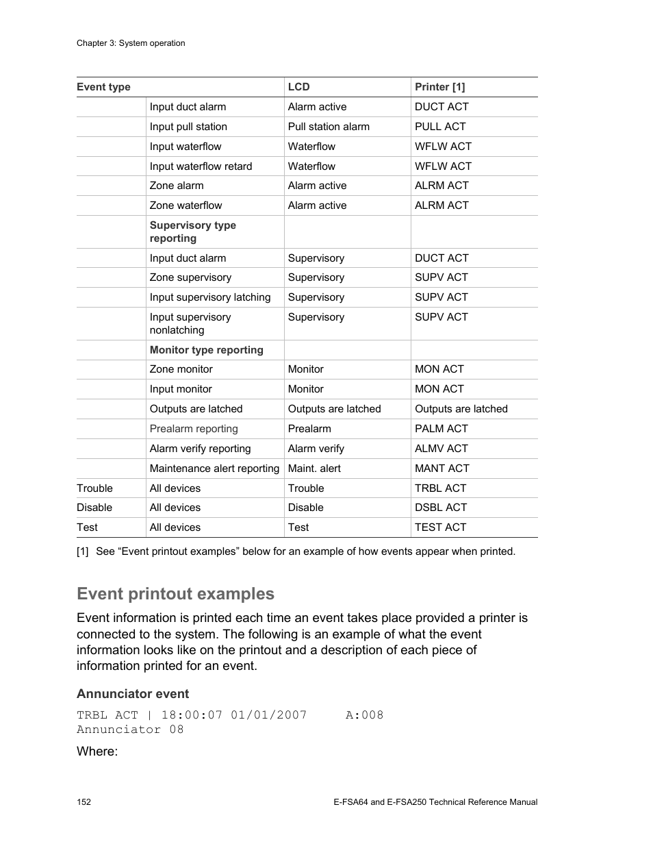 Event printout examples | Edwards Signaling eFSA250 User Manual | Page 164 / 288