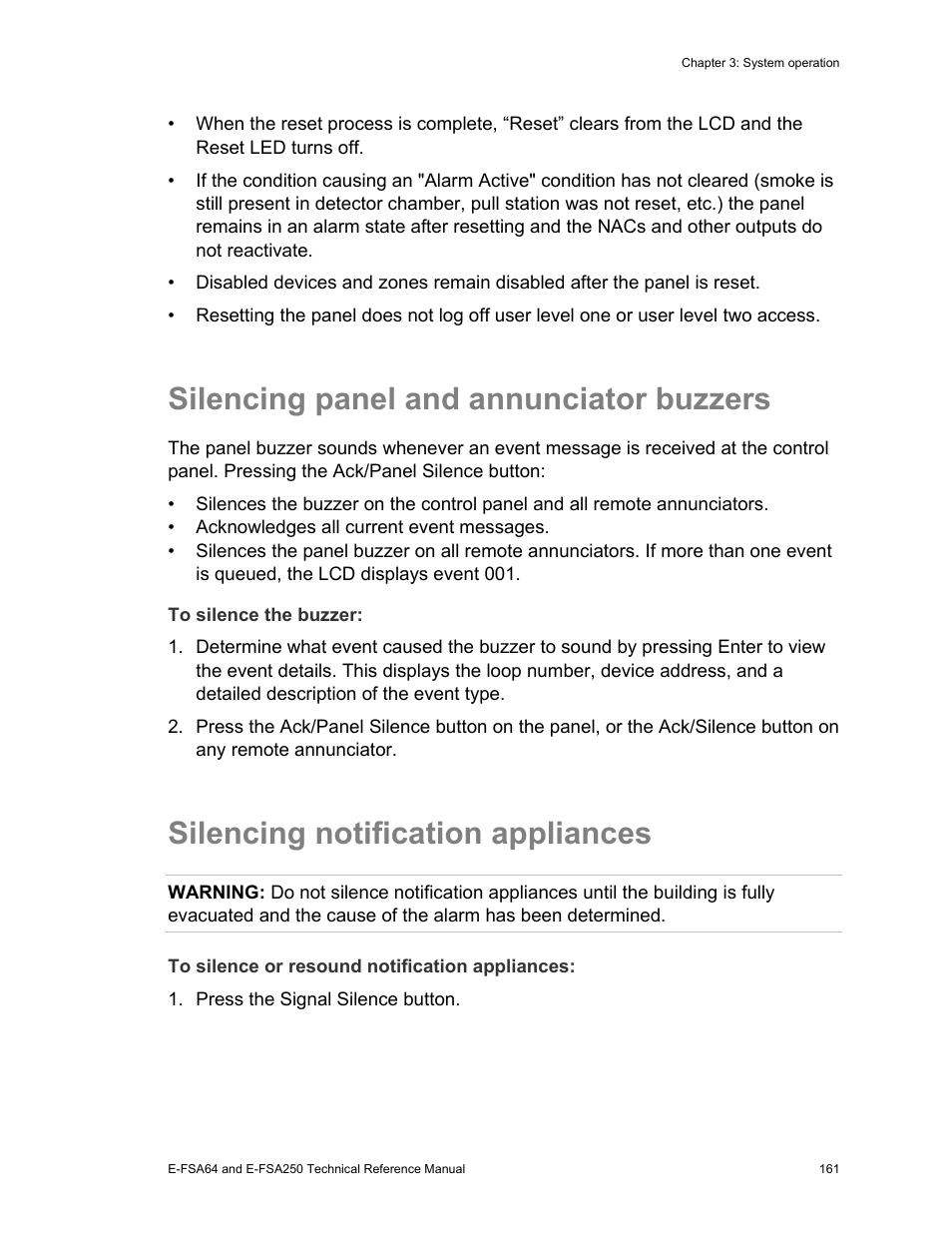 Silencing panel and annunciator buzzers, Silencing notification appliances | Edwards Signaling eFSA250 User Manual | Page 173 / 288