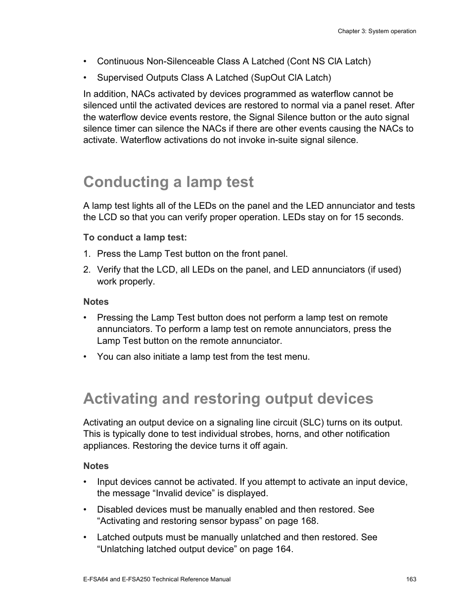 Conducting a lamp test, Activating and restoring output devices | Edwards Signaling eFSA250 User Manual | Page 175 / 288
