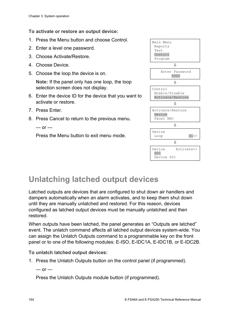 Unlatching latched output devices | Edwards Signaling eFSA250 User Manual | Page 176 / 288