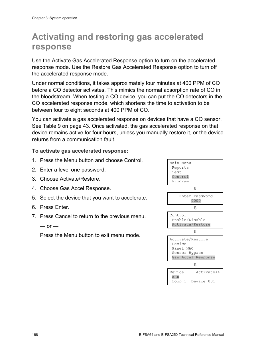 Activating and restoring gas accelerated response | Edwards Signaling eFSA250 User Manual | Page 180 / 288