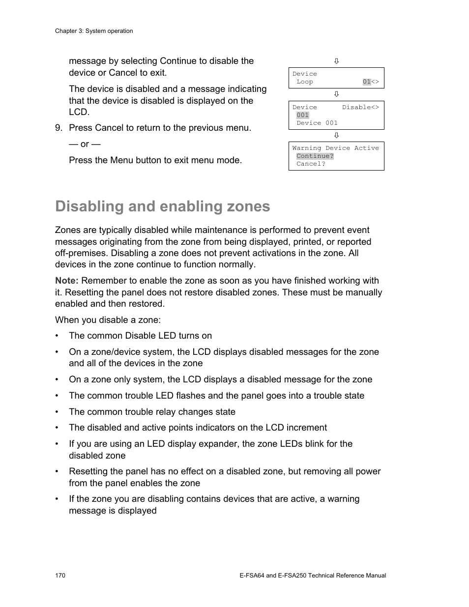 Disabling and enabling zones | Edwards Signaling eFSA250 User Manual | Page 182 / 288