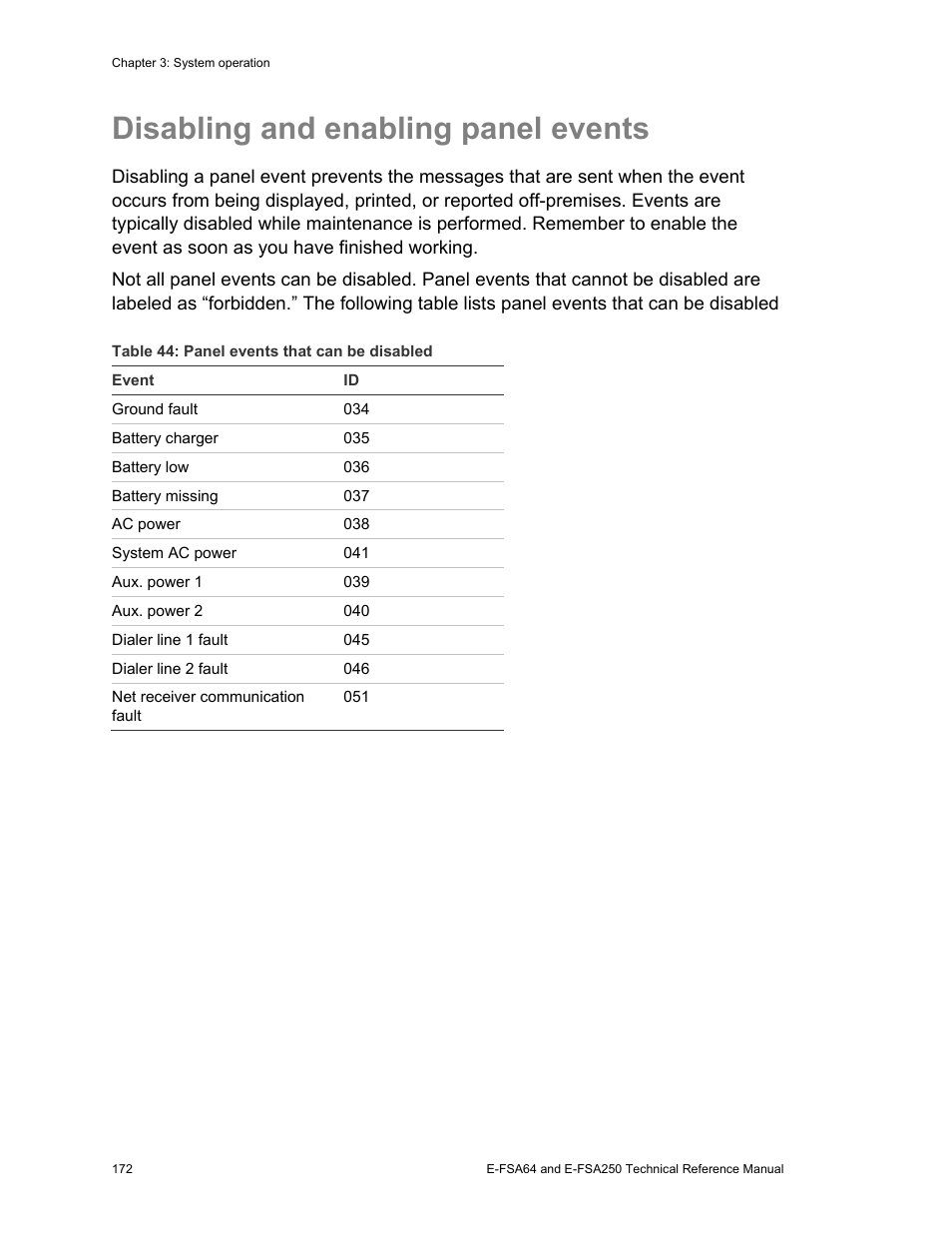 Disabling and enabling panel events | Edwards Signaling eFSA250 User Manual | Page 184 / 288