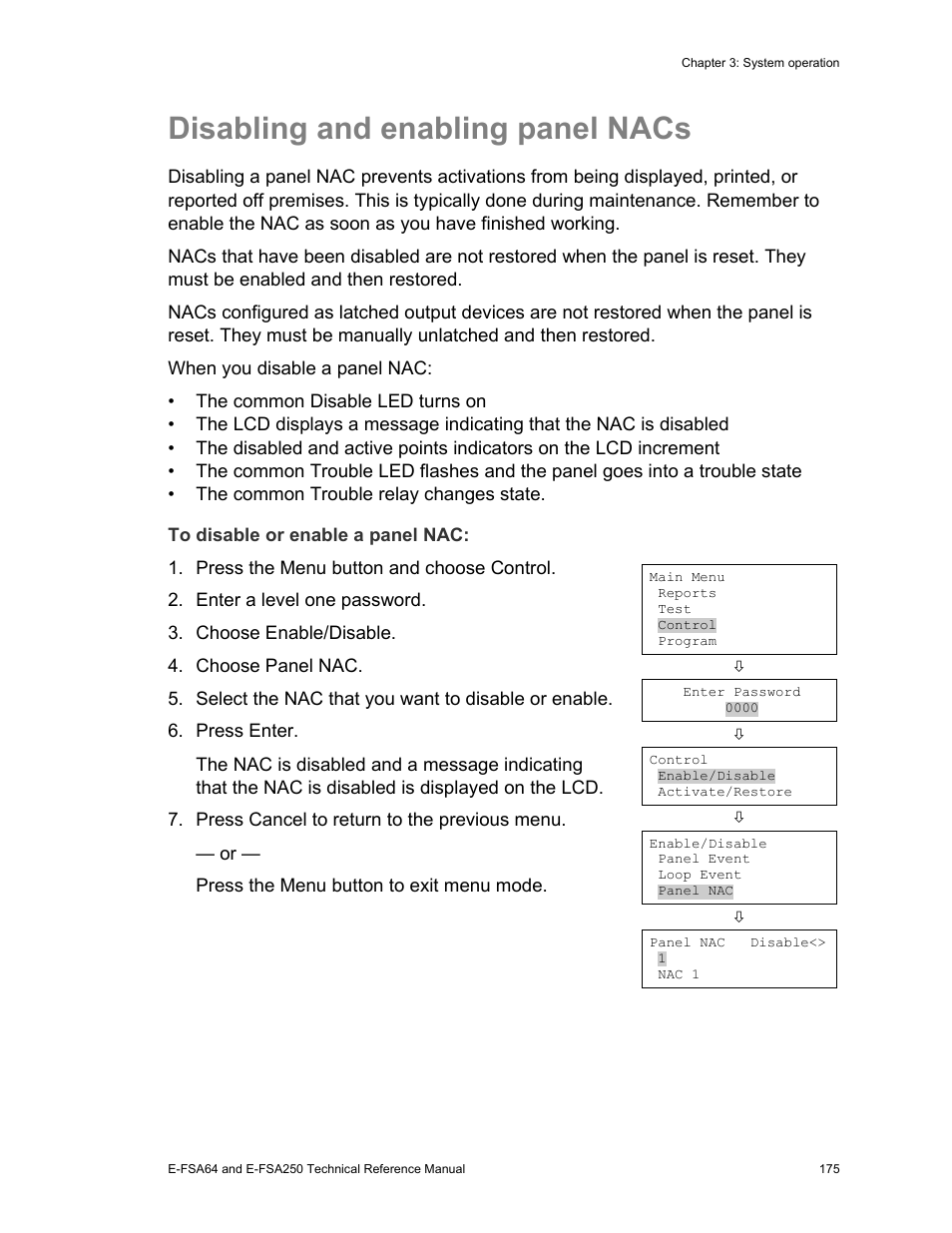 Disabling and enabling panel nacs | Edwards Signaling eFSA250 User Manual | Page 187 / 288