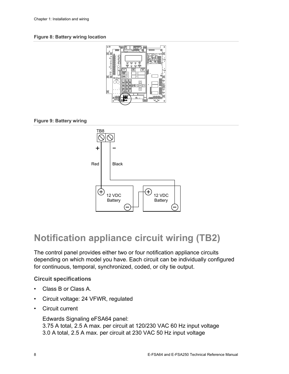 Notification appliance circuit wiring (tb2) | Edwards Signaling eFSA250 User Manual | Page 20 / 288