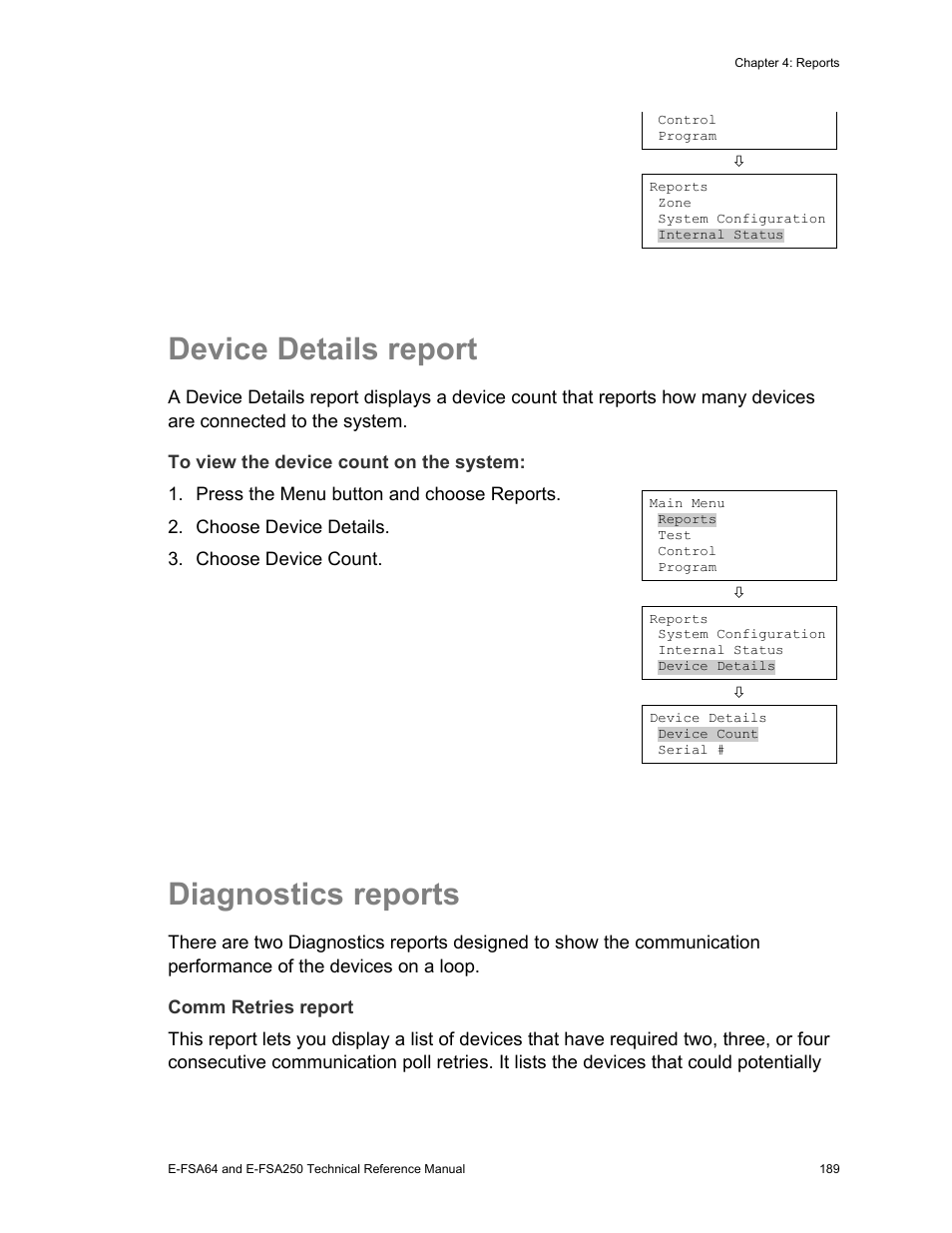 Device details report, Diagnostics reports | Edwards Signaling eFSA250 User Manual | Page 201 / 288
