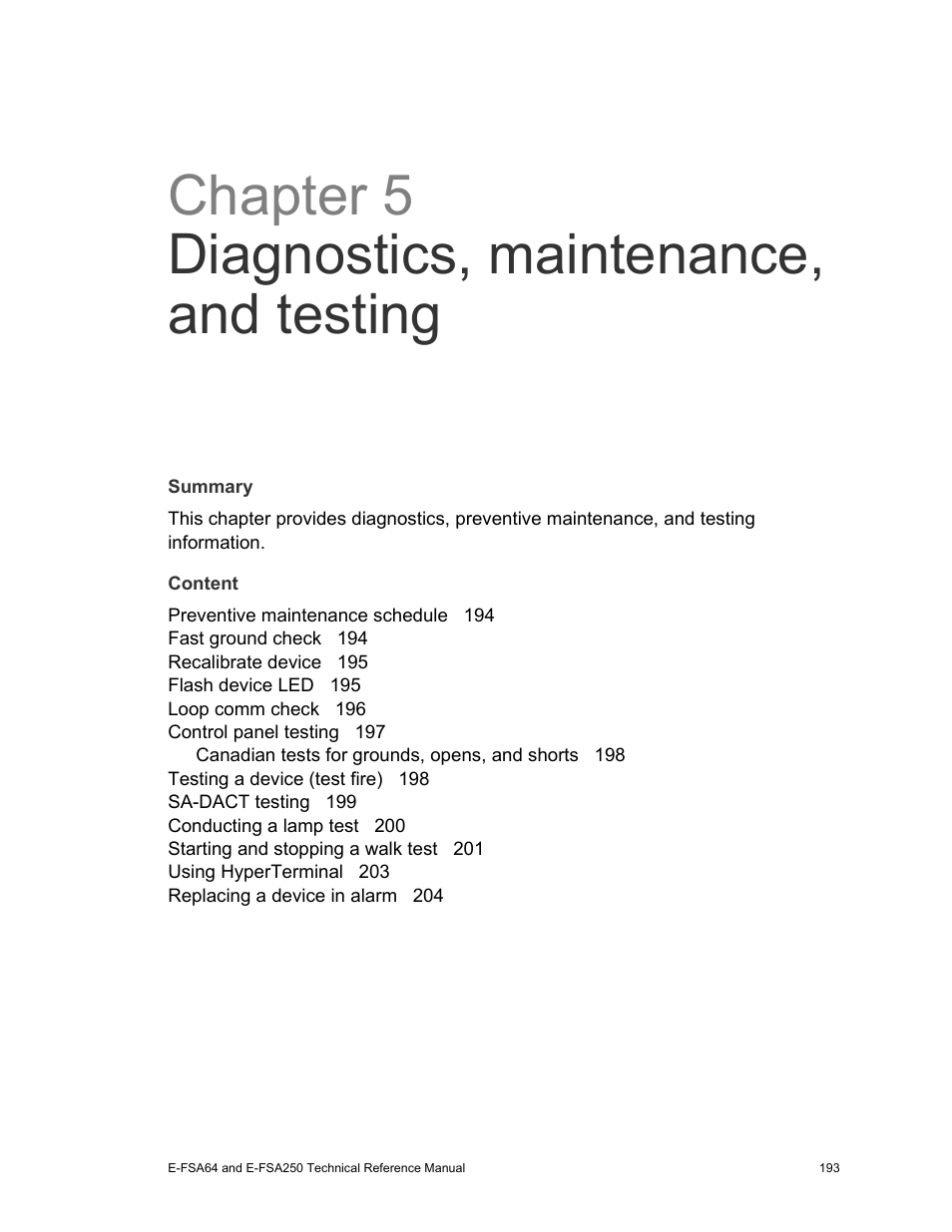 Chapter 5 diagnostics, maintenance, and testing | Edwards Signaling eFSA250 User Manual | Page 205 / 288