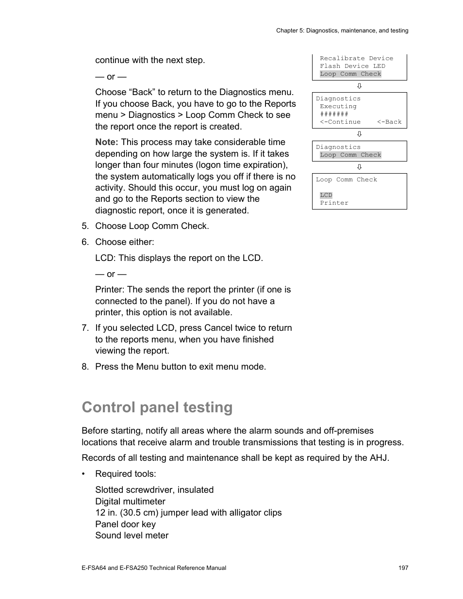 Control panel testing | Edwards Signaling eFSA250 User Manual | Page 209 / 288