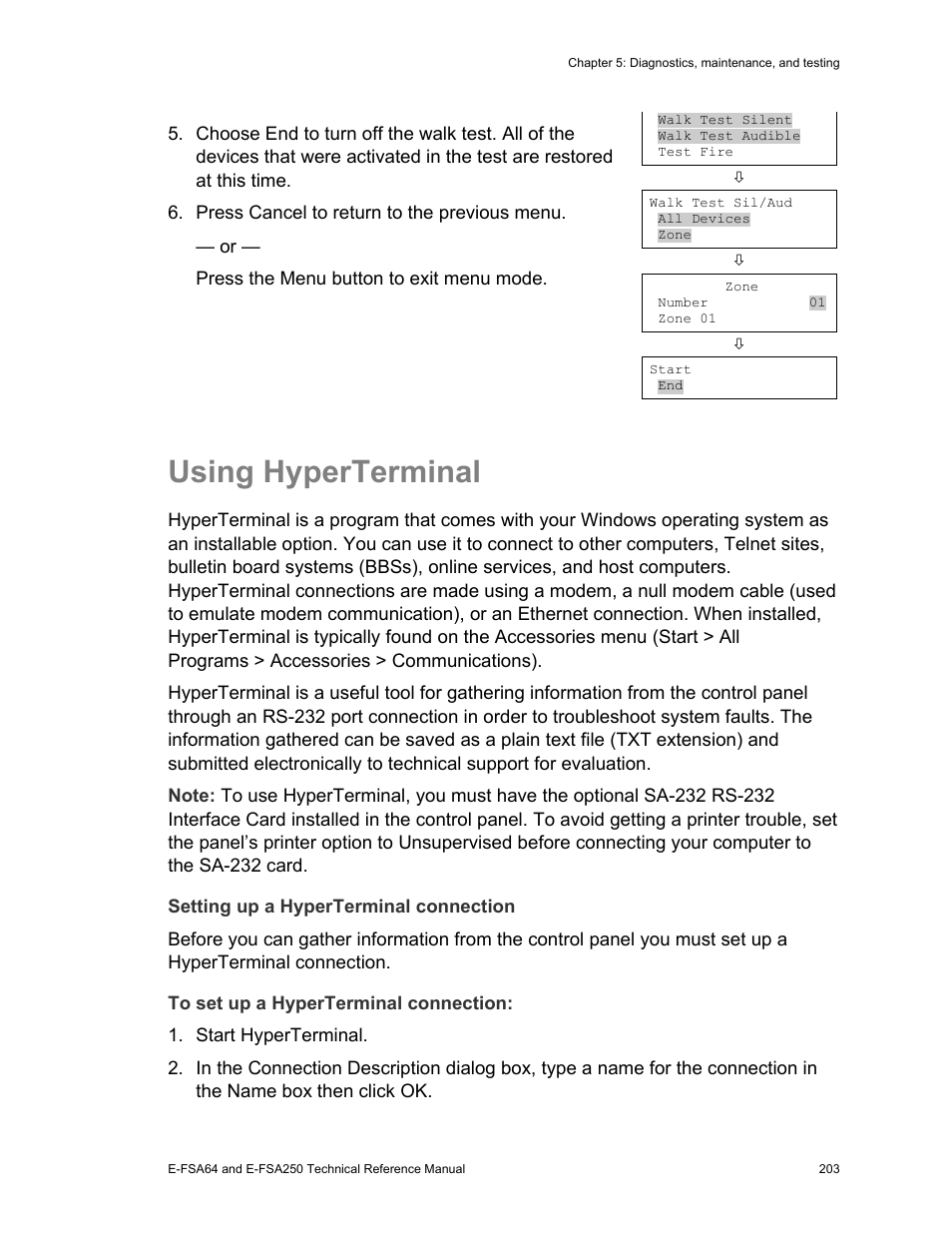 Using hyperterminal | Edwards Signaling eFSA250 User Manual | Page 215 / 288