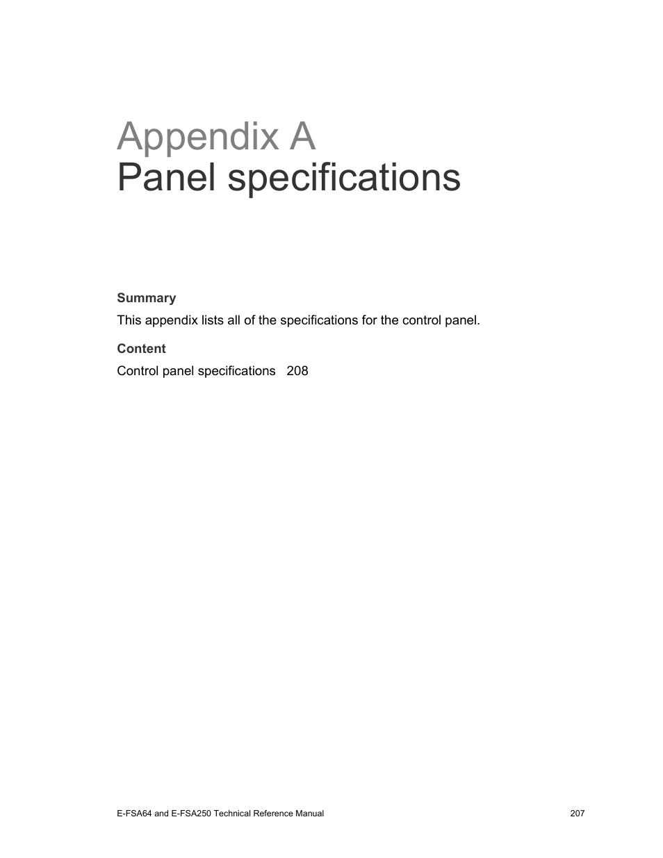 Appendix a panel specifications | Edwards Signaling eFSA250 User Manual | Page 219 / 288