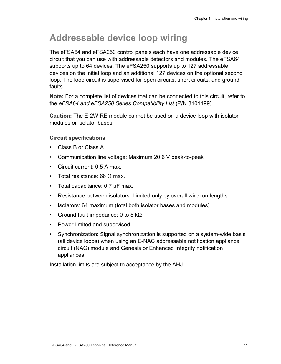 Addressable device loop wiring | Edwards Signaling eFSA250 User Manual | Page 23 / 288