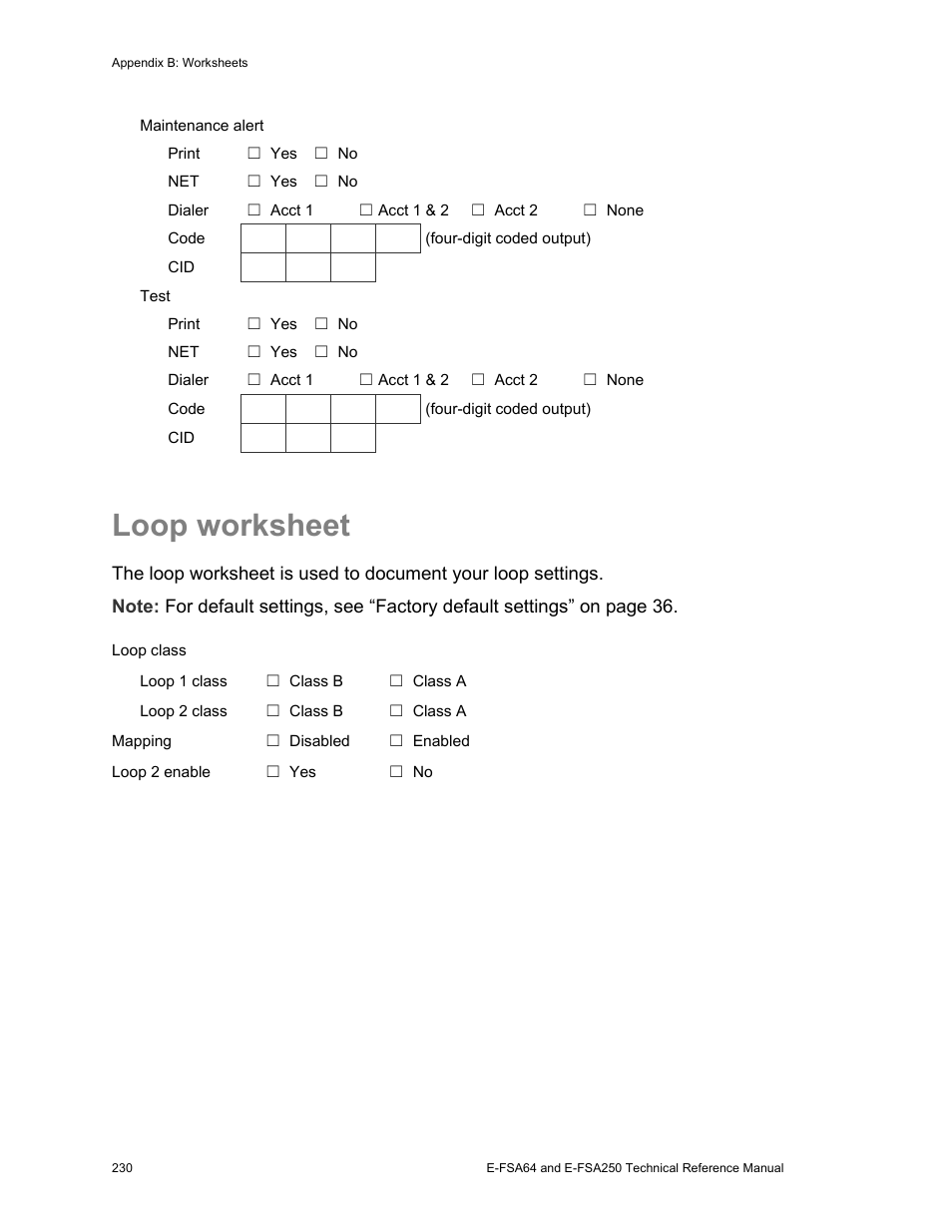 Loop worksheet | Edwards Signaling eFSA250 User Manual | Page 242 / 288
