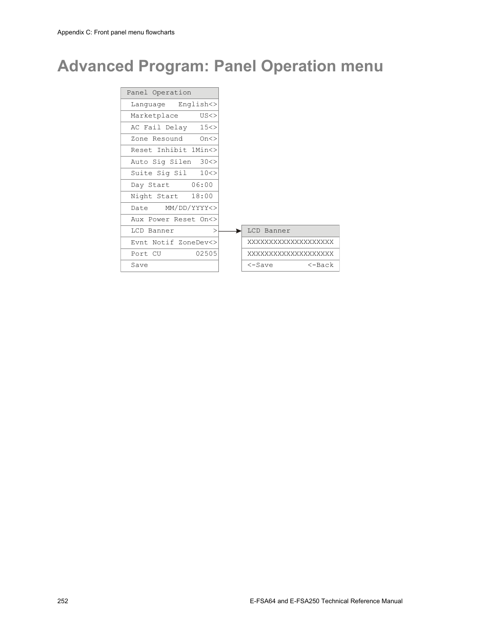 Advanced program: panel operation menu | Edwards Signaling eFSA250 User Manual | Page 264 / 288