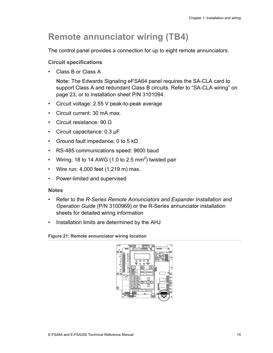 Remote annunciator wiring (tb4) | Edwards Signaling eFSA250 User Manual | Page 27 / 288