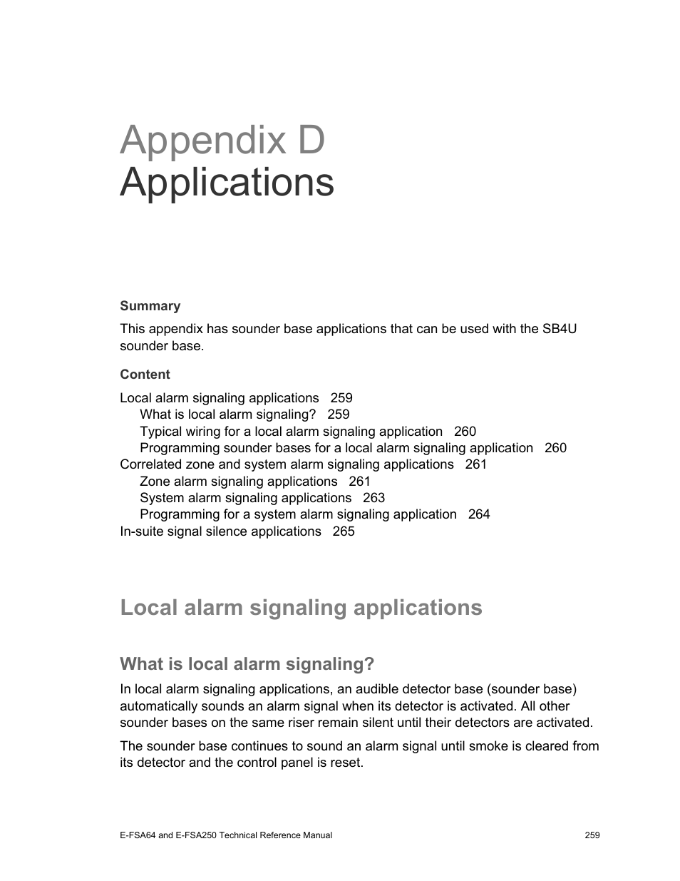 Appendix d applications, Local alarm signaling applications | Edwards Signaling eFSA250 User Manual | Page 271 / 288