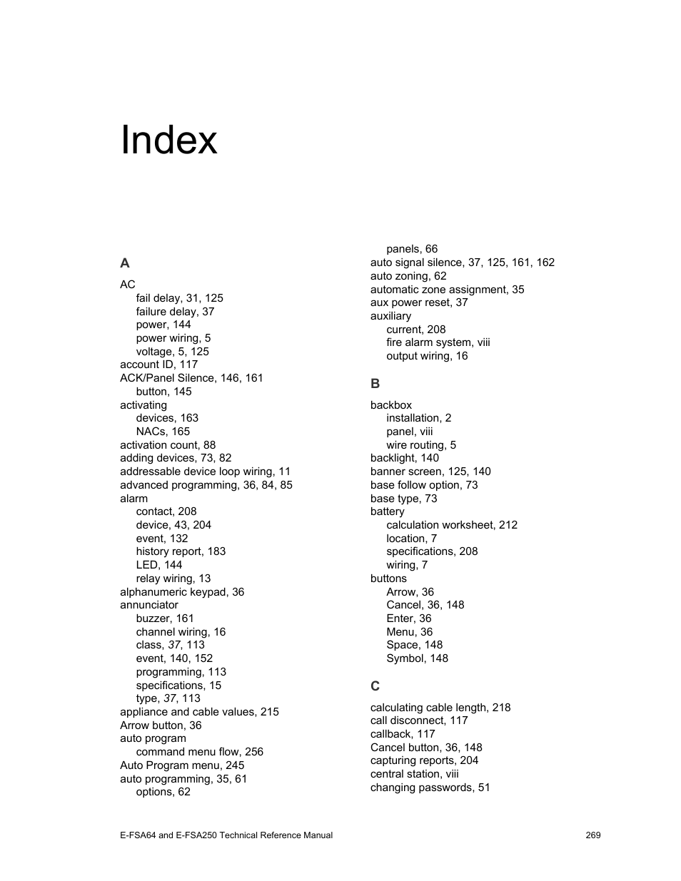 Index | Edwards Signaling eFSA250 User Manual | Page 281 / 288