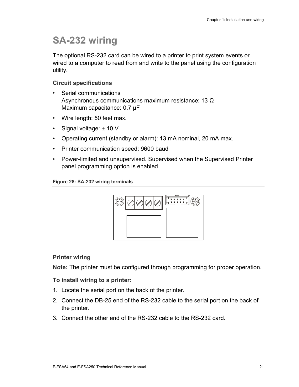 Sa-232 wiring | Edwards Signaling eFSA250 User Manual | Page 33 / 288