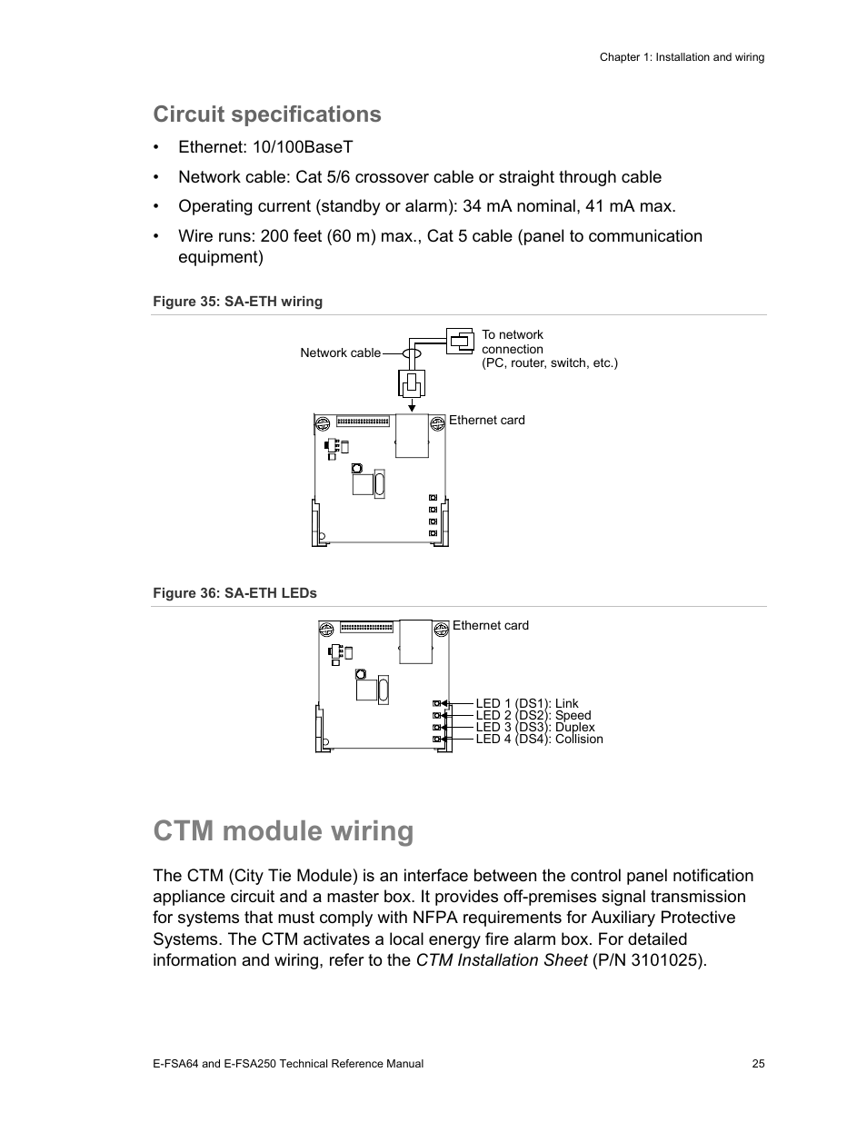 Ctm module wiring, Circuit specifications | Edwards Signaling eFSA250 User Manual | Page 37 / 288
