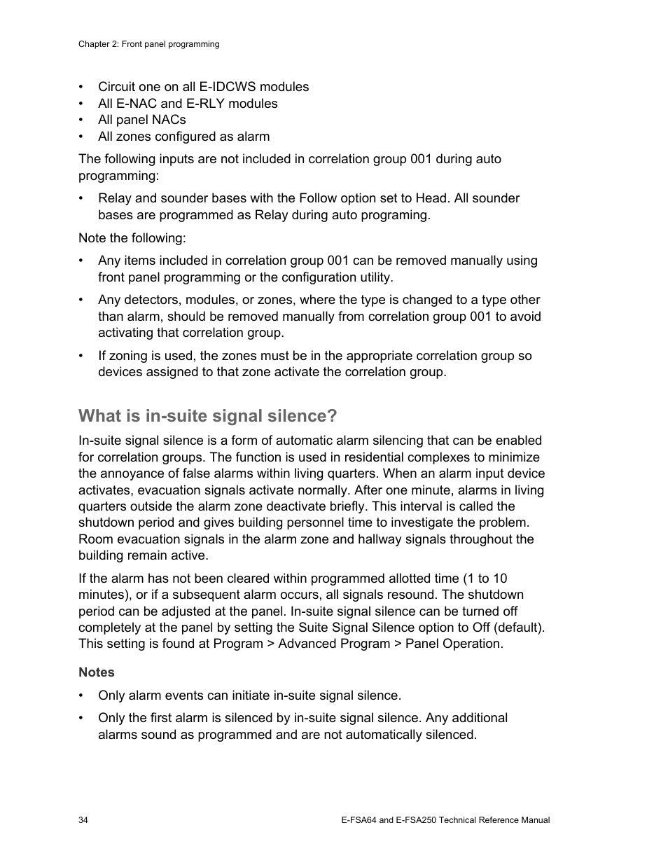 What is in-suite signal silence | Edwards Signaling eFSA250 User Manual | Page 46 / 288