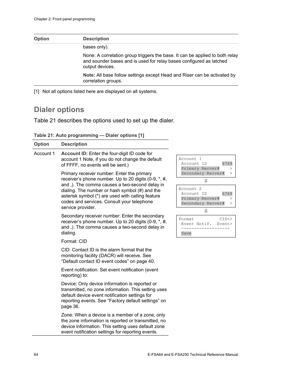 Dialer options | Edwards Signaling eFSA250 User Manual | Page 76 / 288