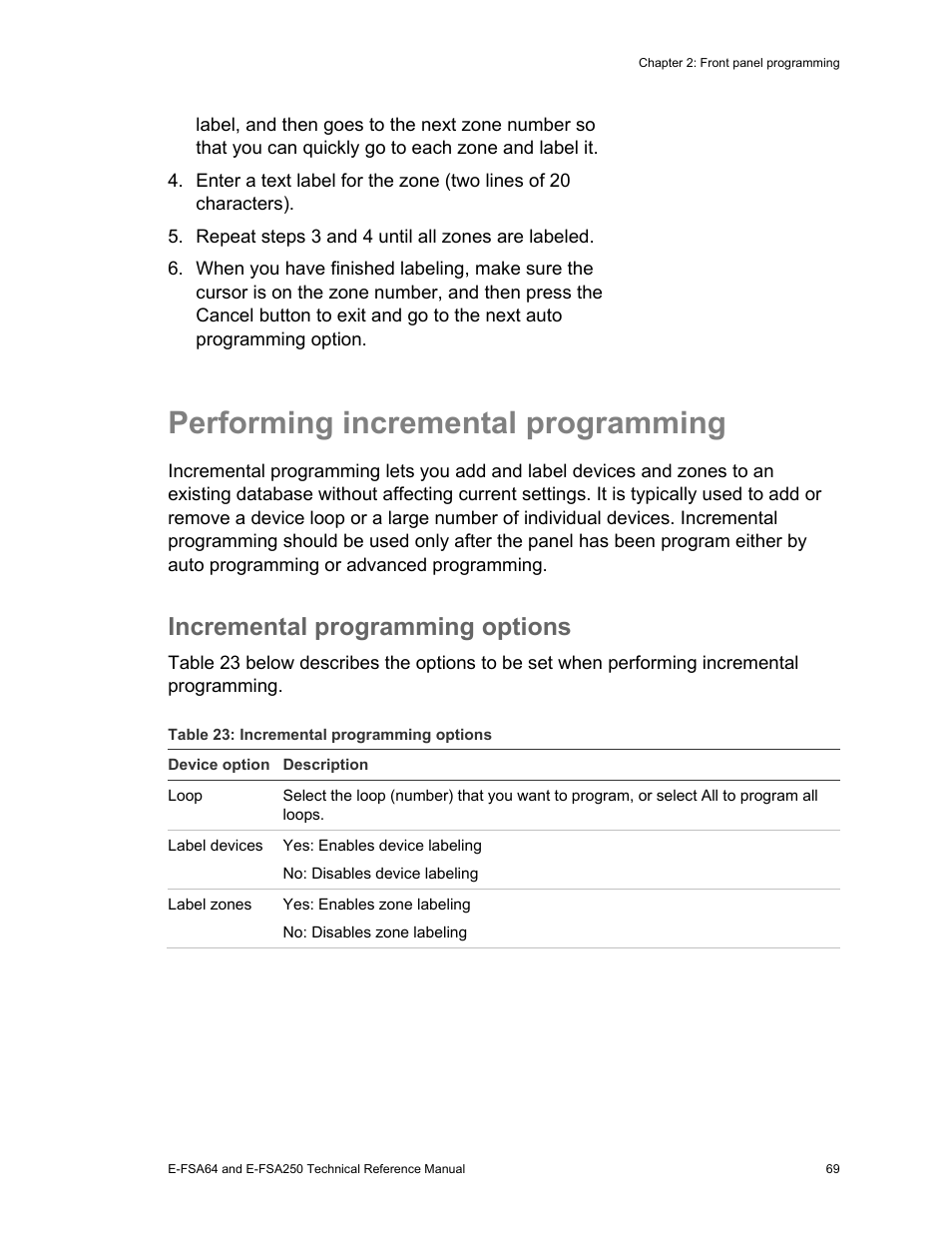 Performing incremental programming, Incremental programming options | Edwards Signaling eFSA250 User Manual | Page 81 / 288