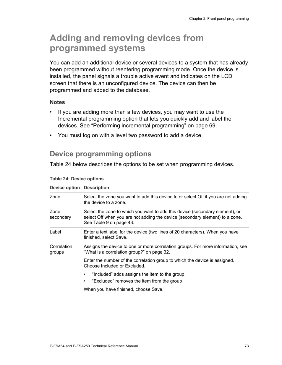 Device programming options | Edwards Signaling eFSA250 User Manual | Page 85 / 288