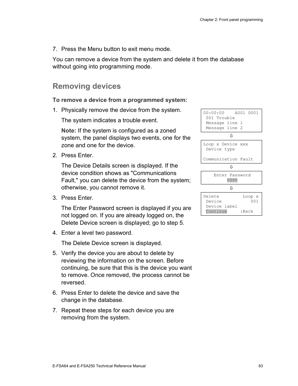 Removing devices | Edwards Signaling eFSA250 User Manual | Page 95 / 288