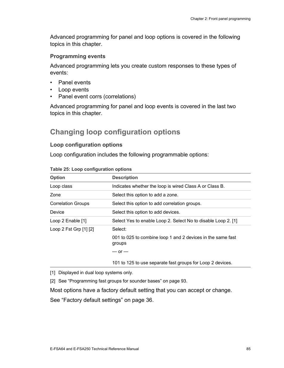 Changing loop configuration options | Edwards Signaling eFSA250 User Manual | Page 97 / 288