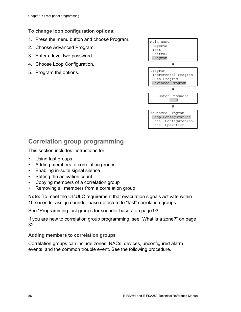 Correlation group programming | Edwards Signaling eFSA250 User Manual | Page 98 / 288