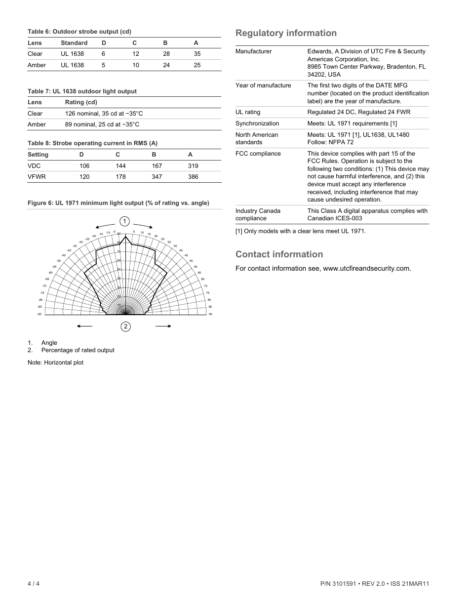 Regulatory information, Contact information | Edwards Signaling Genesis WG4 Speaker-Strobe User Manual | Page 4 / 4