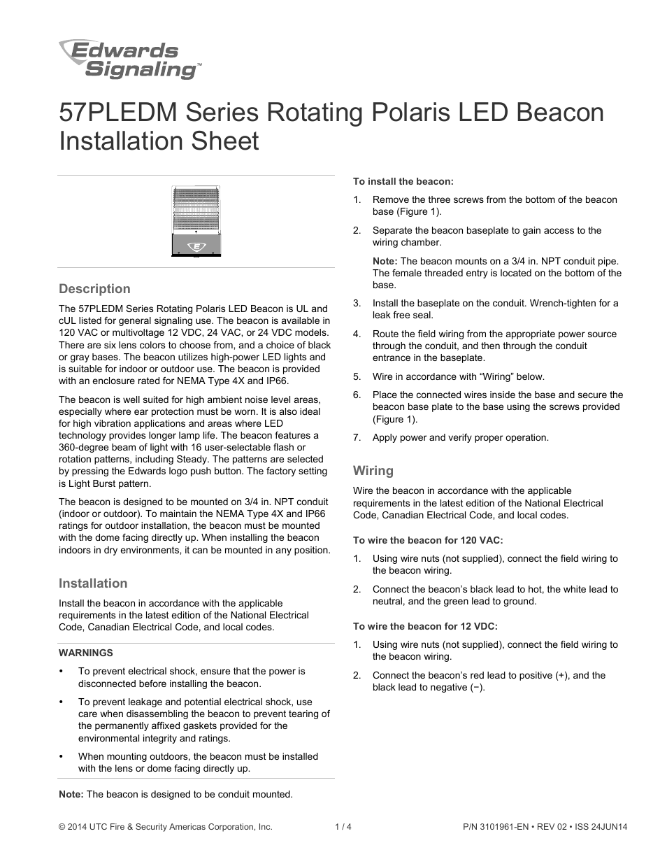 Edwards Signaling 57PLEDM Series User Manual | 4 pages