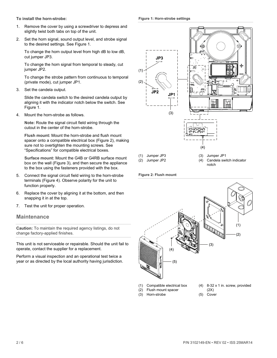 Maintenance | Edwards Signaling Genesis Low Frequency 520 Hz Horn-Strobe User Manual | Page 2 / 6