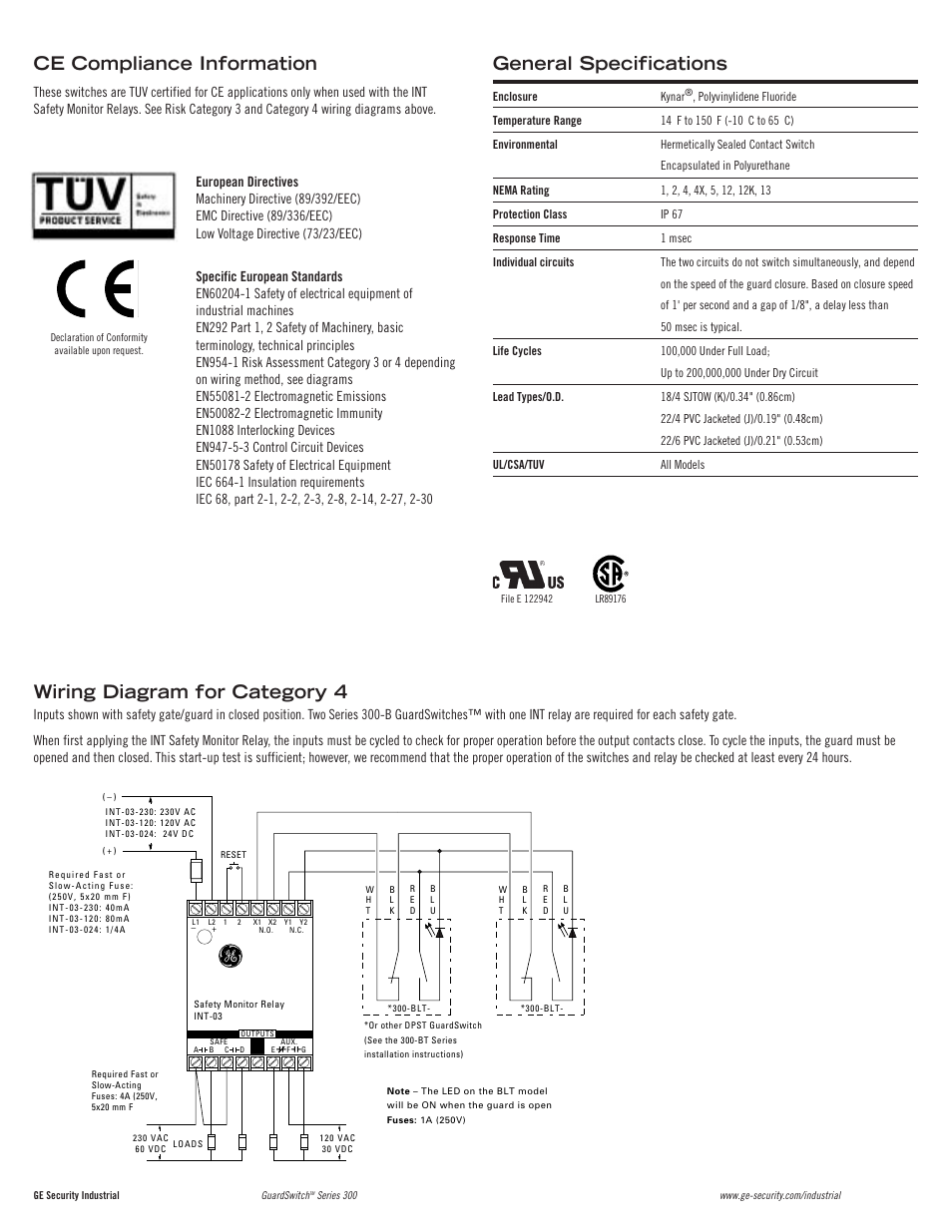 Wiring diagram for category 4, Ce compliance information general specifications | Edwards Signaling 343-BT User Manual | Page 3 / 4