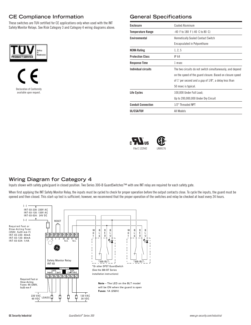 Wiring diagram for category 4, Ce compliance information, General specifications | Edwards Signaling 383-BT User Manual | Page 3 / 4