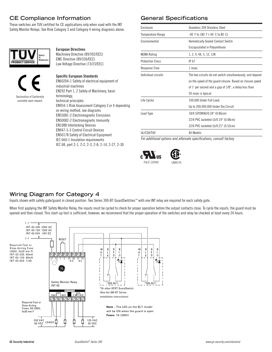 Ce compliance information, Wiring diagram for category 4, General specifications | Edwards Signaling 393-BT User Manual | Page 3 / 4