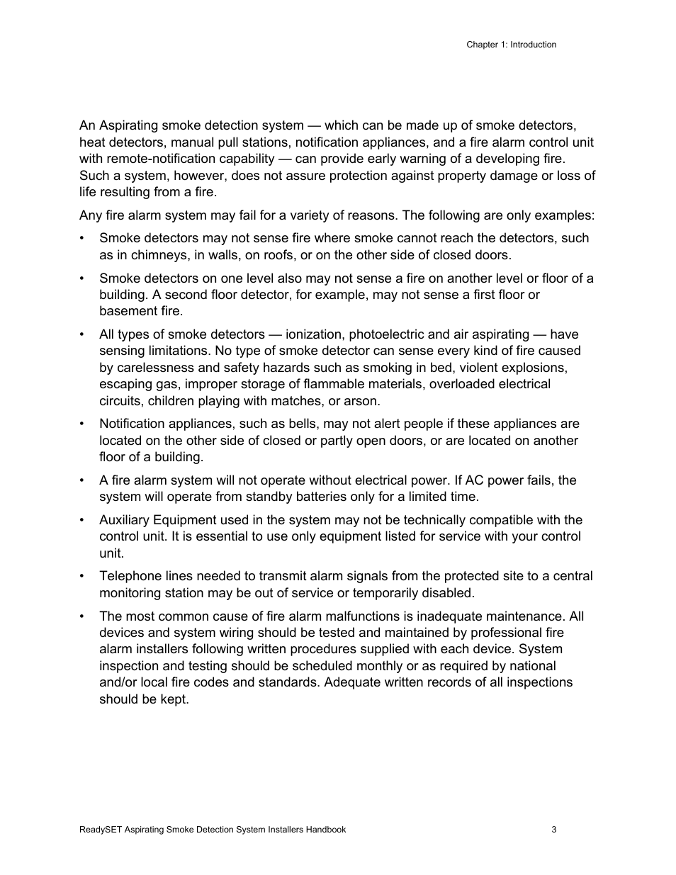 Aspirating smoke detection system limitations | Edwards Signaling ReadySet User Manual | Page 11 / 58