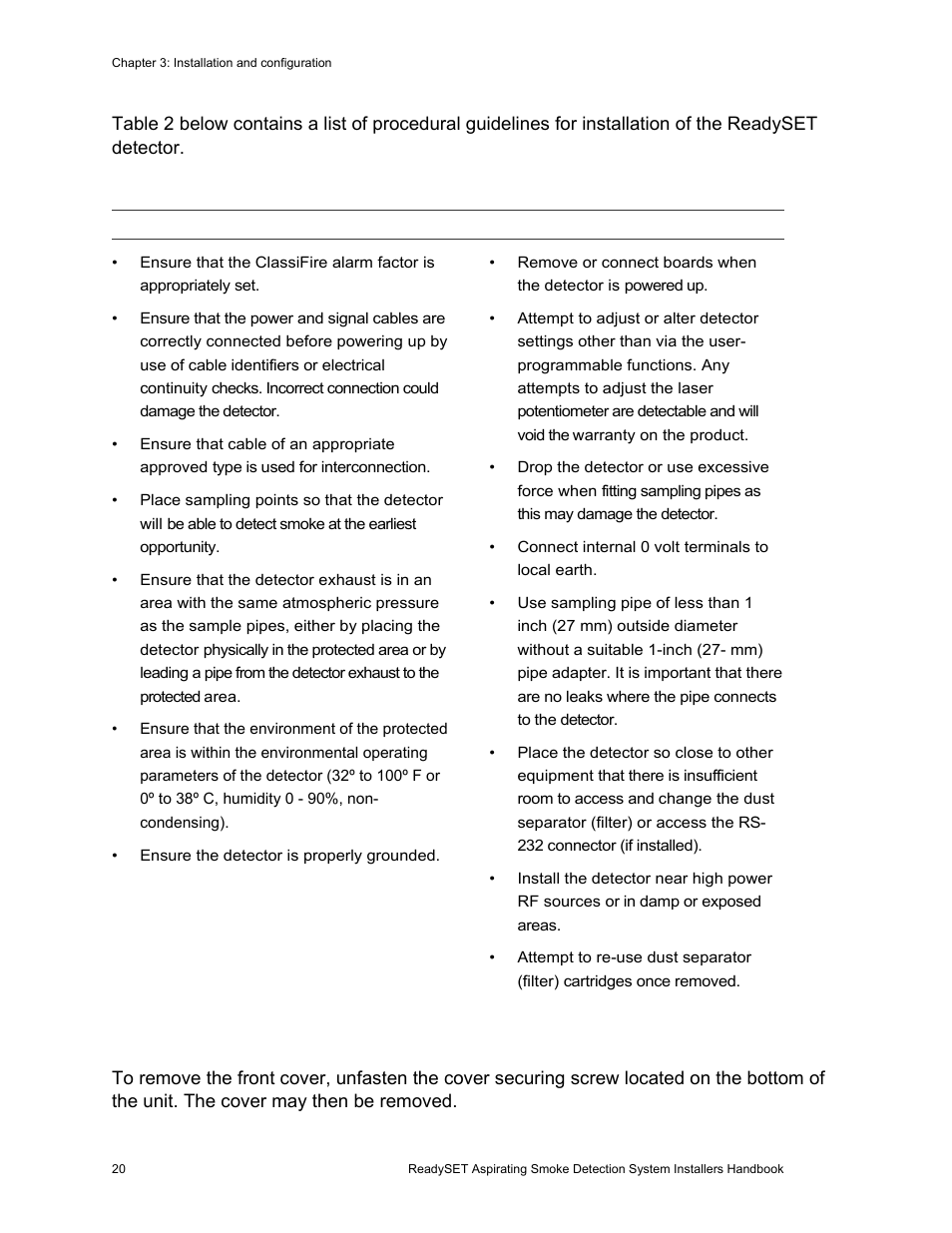 Removing the front cover | Edwards Signaling ReadySet User Manual | Page 28 / 58