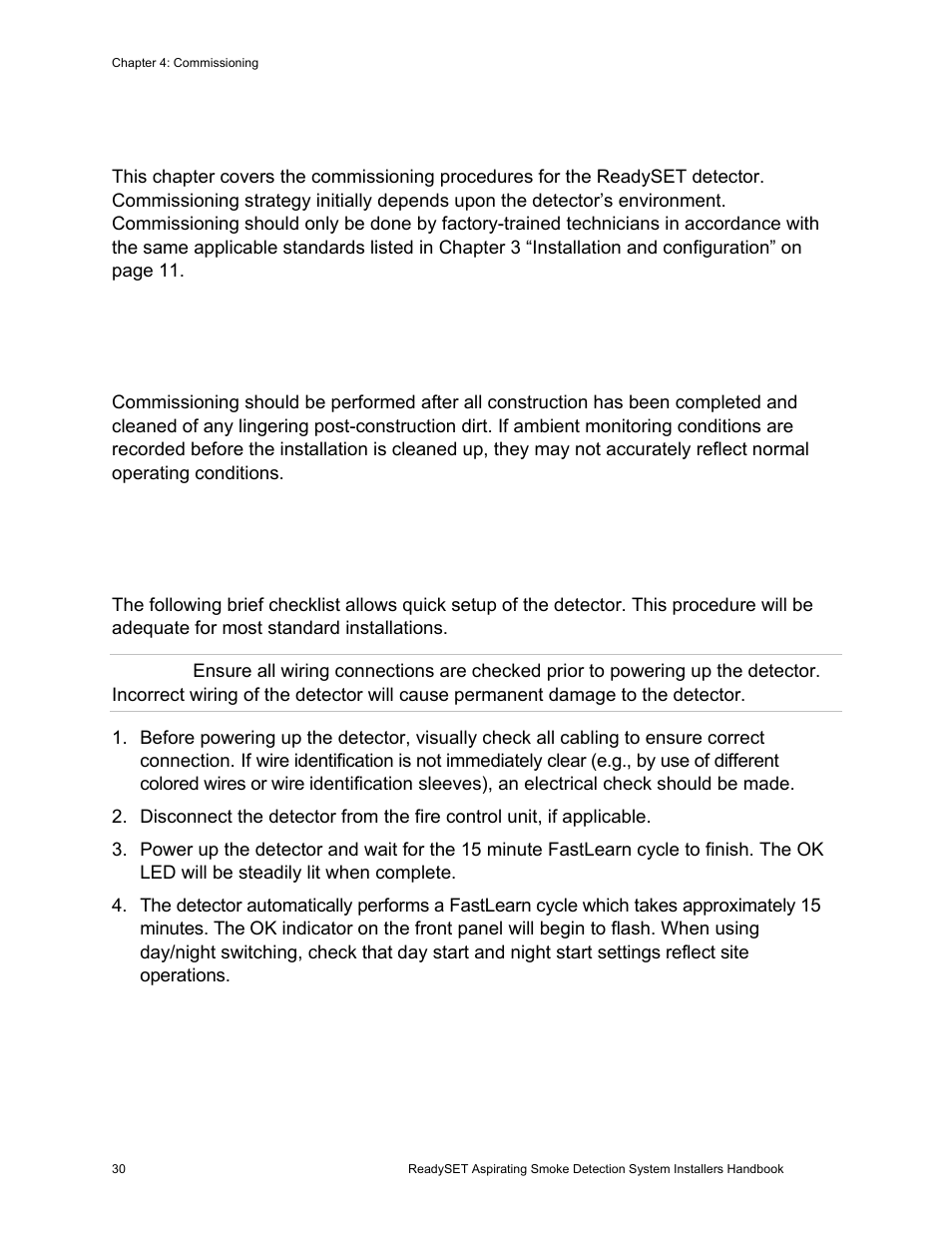 Introduction, Precommissioning preparation, Commissioning checklist | Edwards Signaling ReadySet User Manual | Page 38 / 58